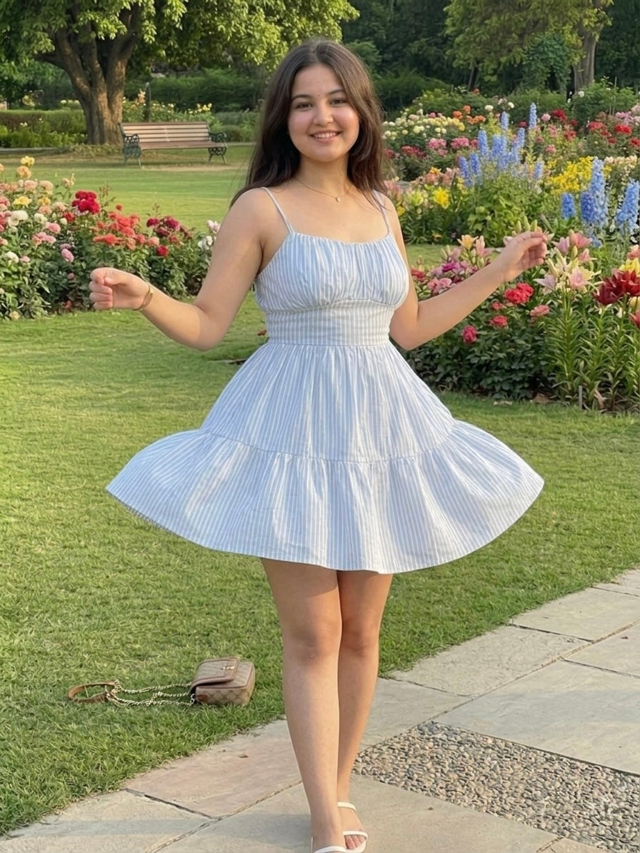 Blue and White Striped Dress