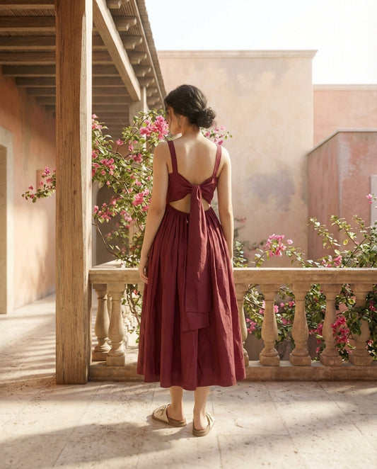 Burgundy Open-Back Dress
