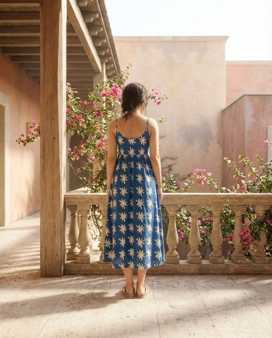 Blue & White Floral Midi Dress