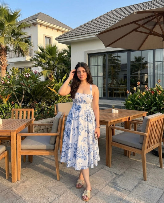 Blue Toile Midi Dress