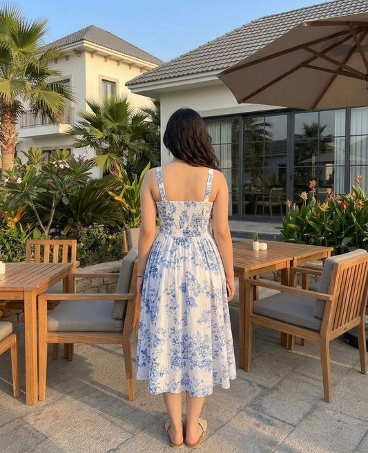 Blue Toile Midi Dress