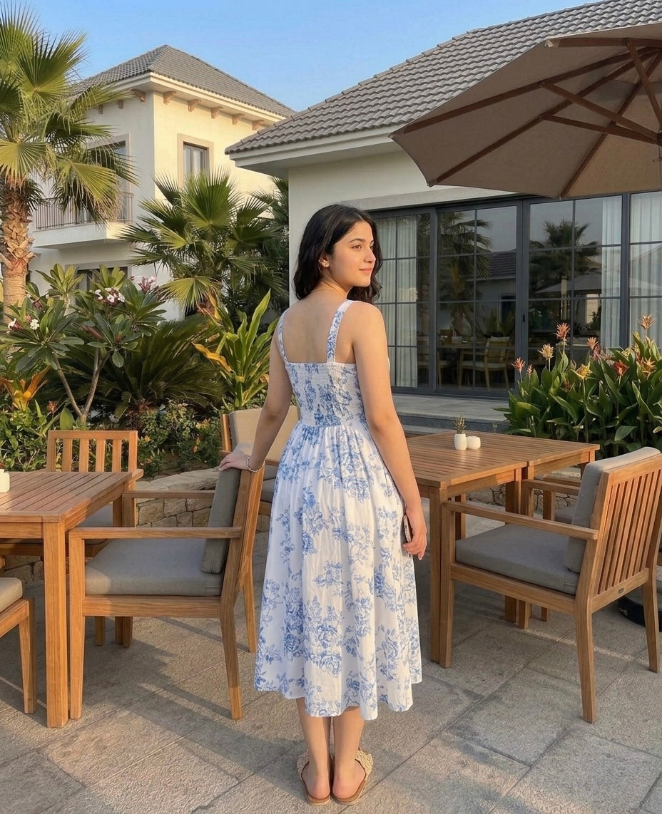 Blue Toile Midi Dress