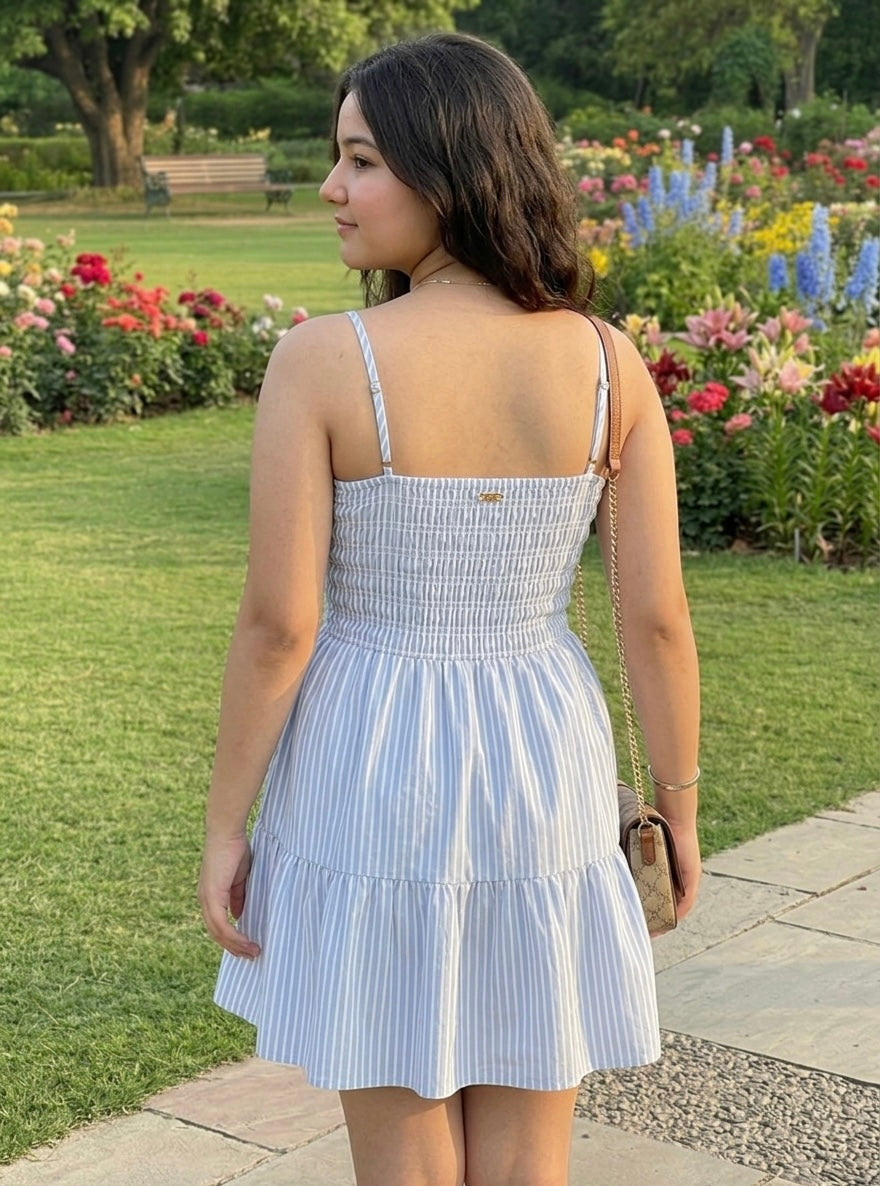 Blue and White Striped Dress