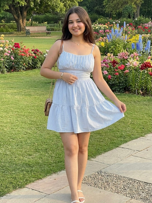 Blue and White Striped Dress