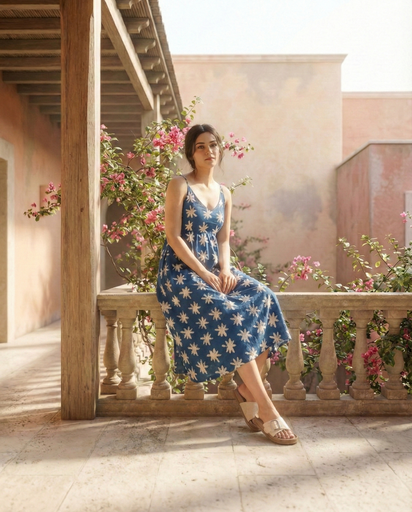 Blue & White Floral Midi Dress