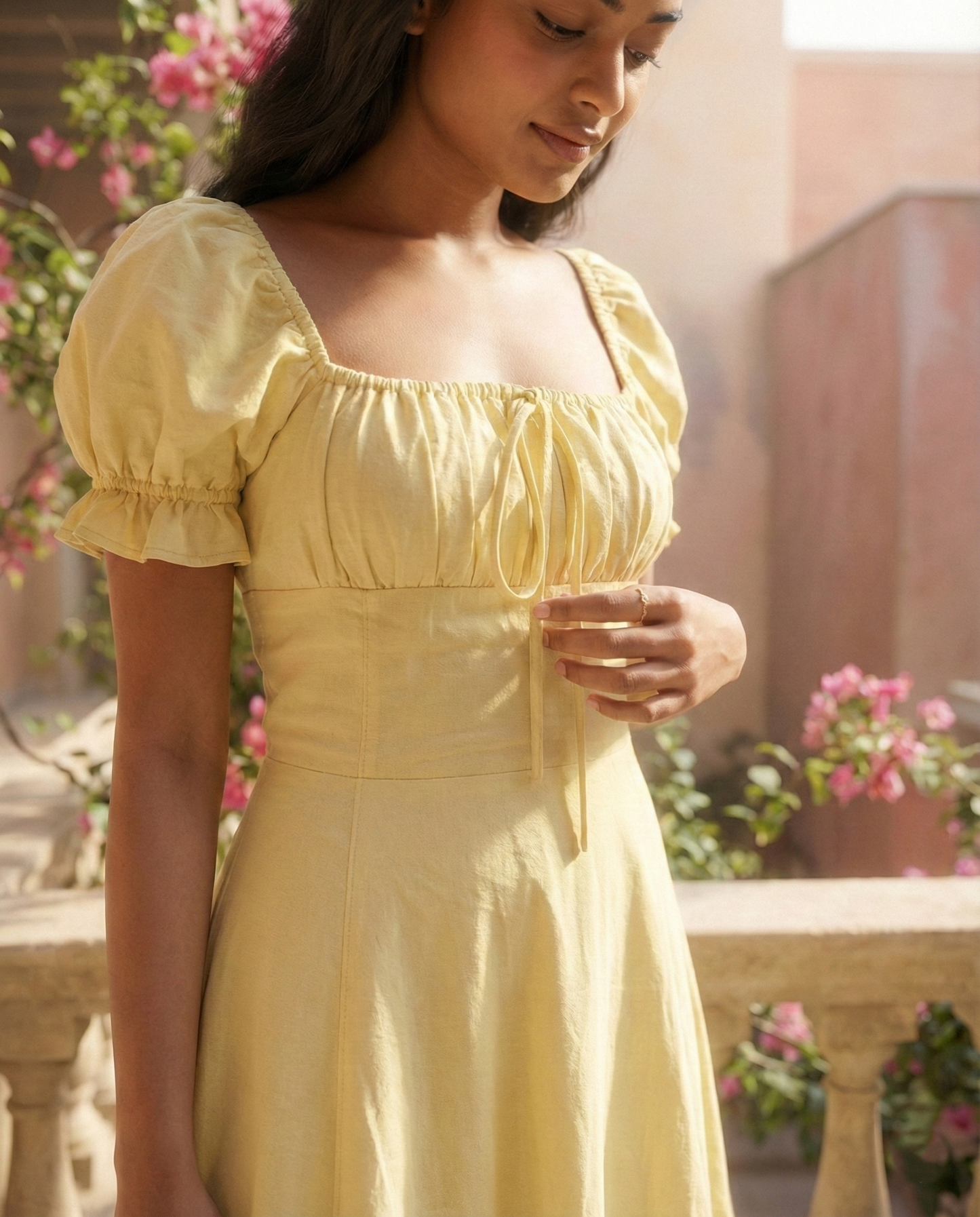 Pastel Yellow Puff Sleeve Dress