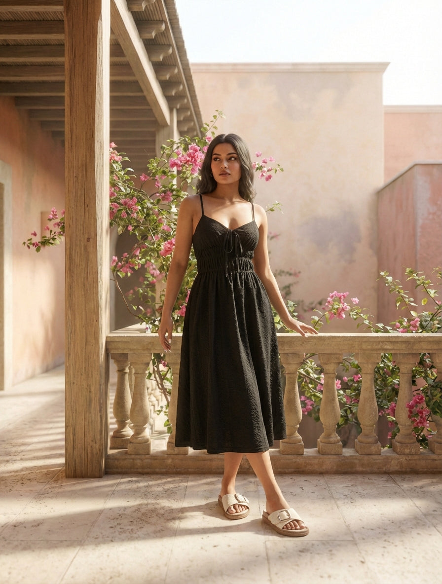 Textured Smocked-Waist Dress