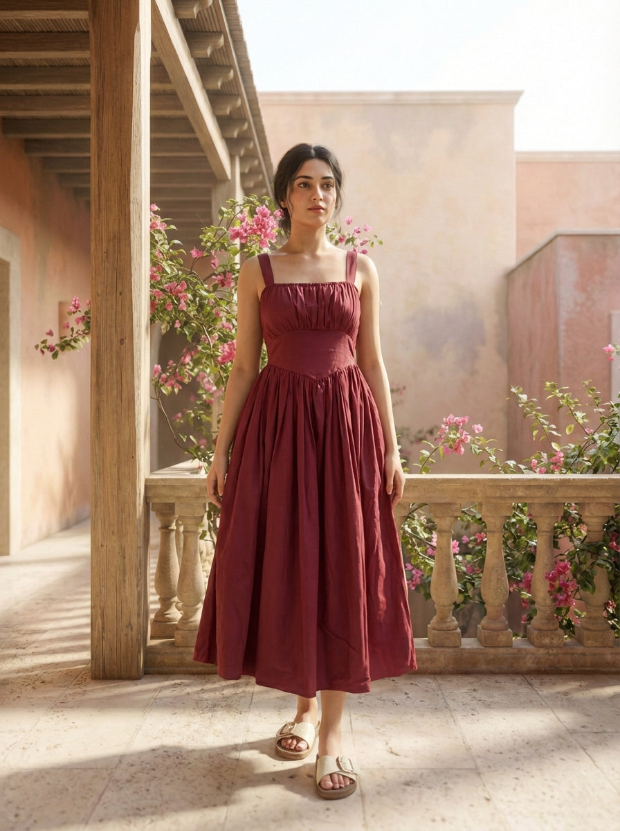 Burgundy Open-Back Dress