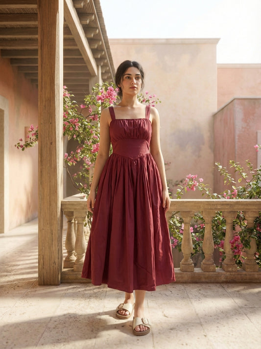 Burgundy Open-Back Dress