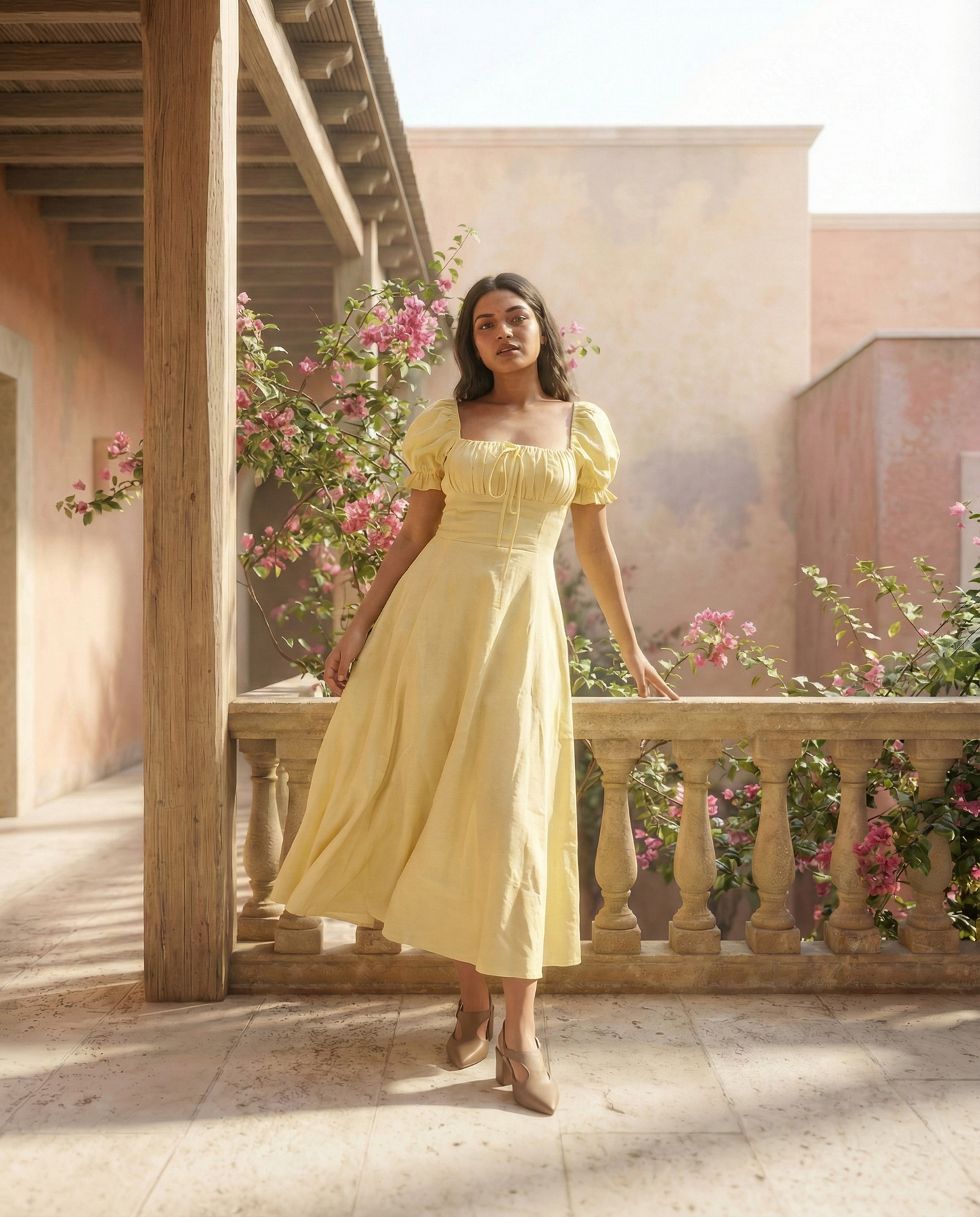 Pastel Yellow Puff Sleeve Dress