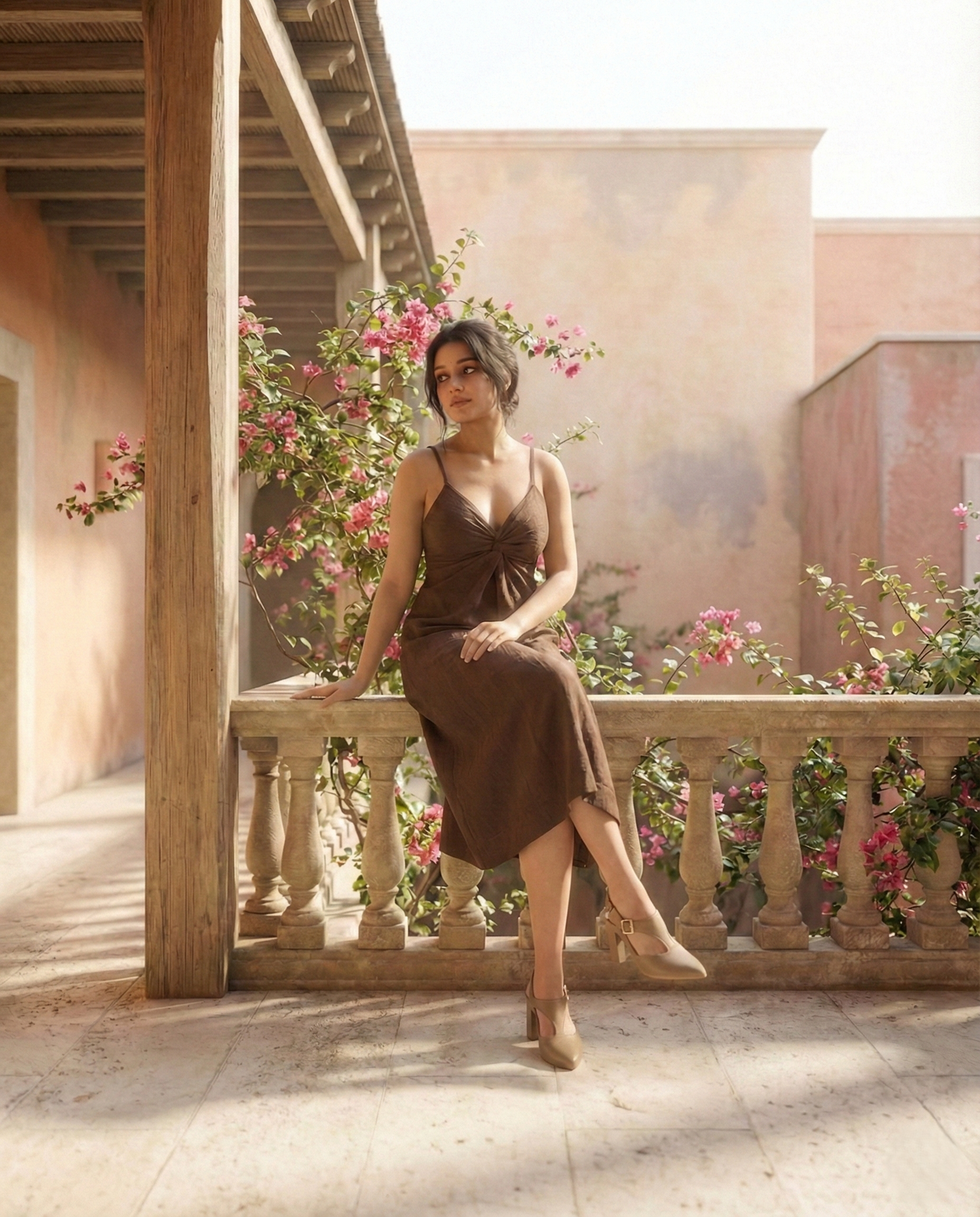 Brown Bodycon Style Summer  Midi Dress