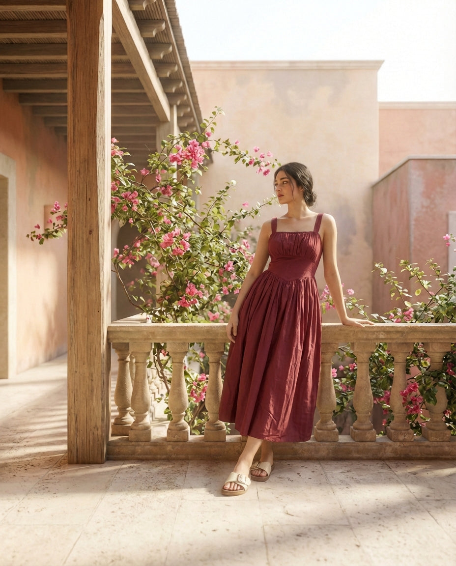 Burgundy Open-Back Dress