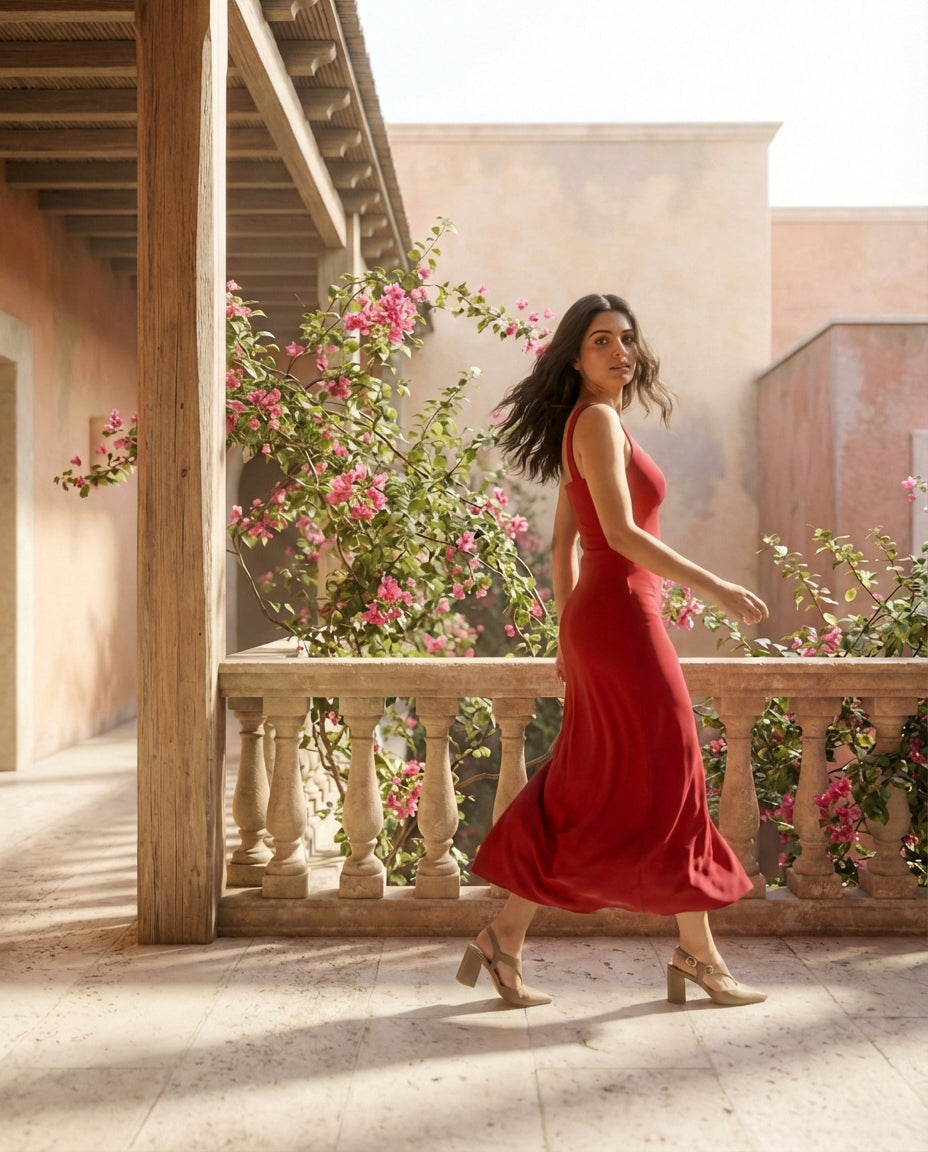 Women's Red Bodycon  Midi Dress