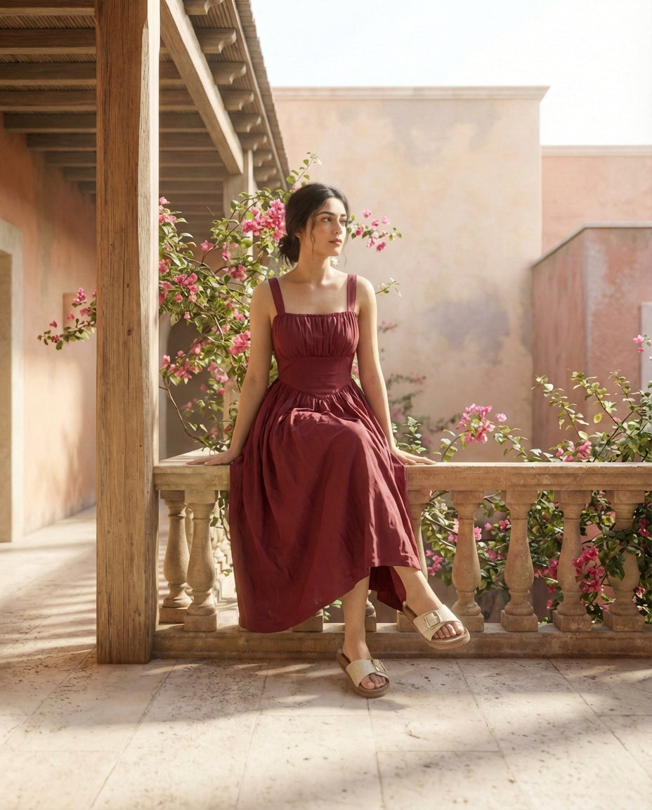 Burgundy Open-Back Dress