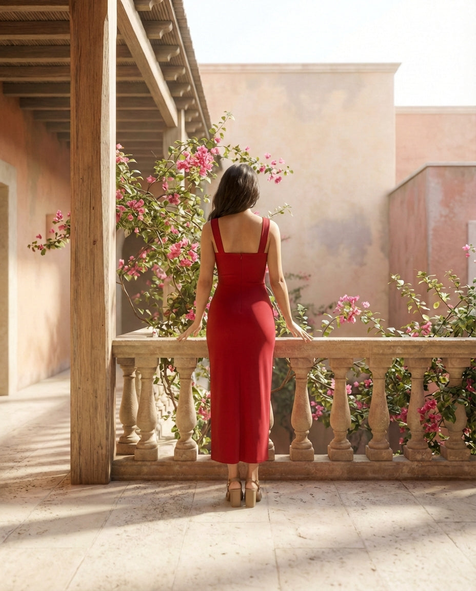 Women's Red Bodycon  Midi Dress