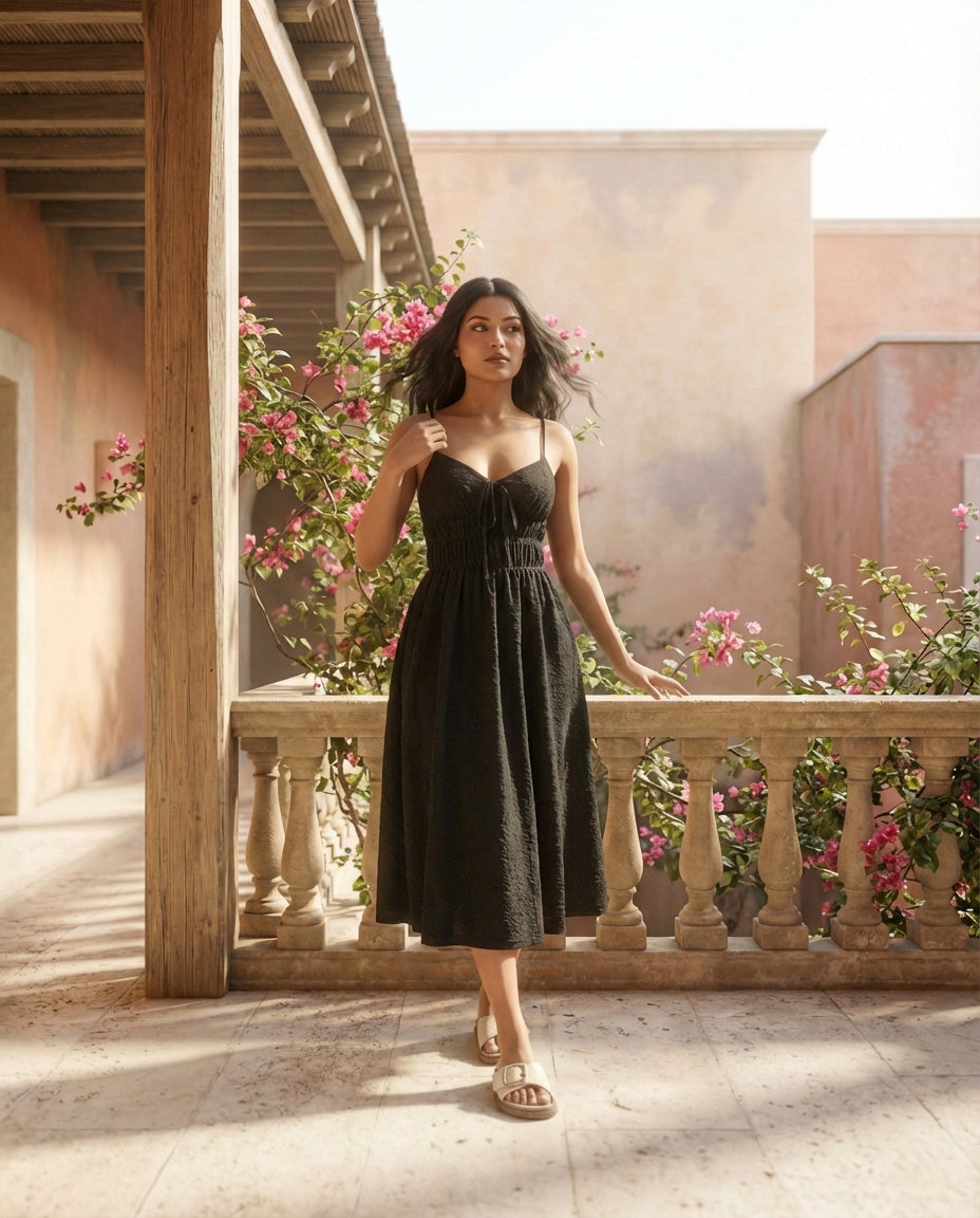 Textured Smocked-Waist Dress